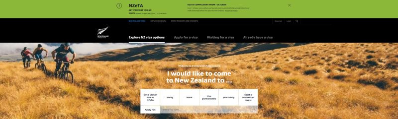 Internetseite der NZ Immigration